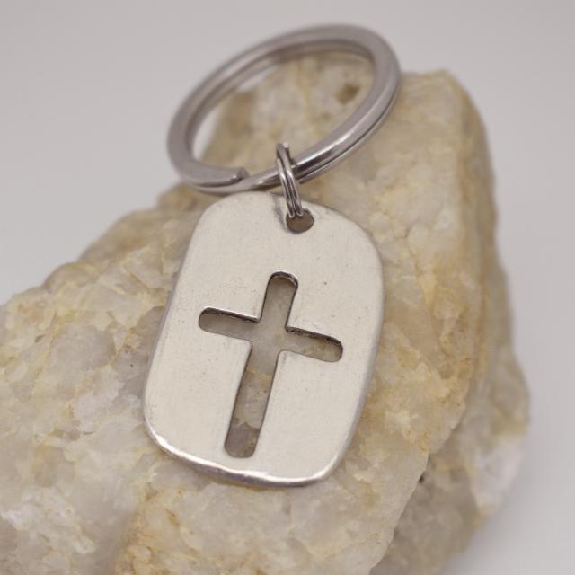 rectangle pewter cross Christian gift keychain.jpg